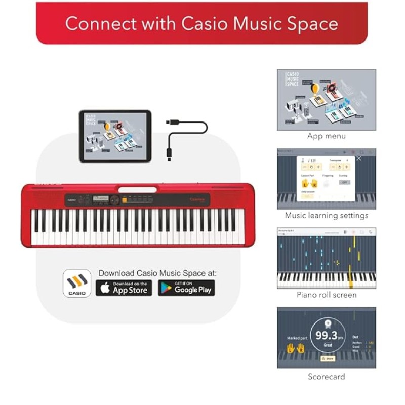 Casio CT-S200 Casiotone 61-Key Portable Keyboard with Piano tones, Red Casio CT-S200 Casiotone 61-Key Portable Keyboard with Piano tones, Red