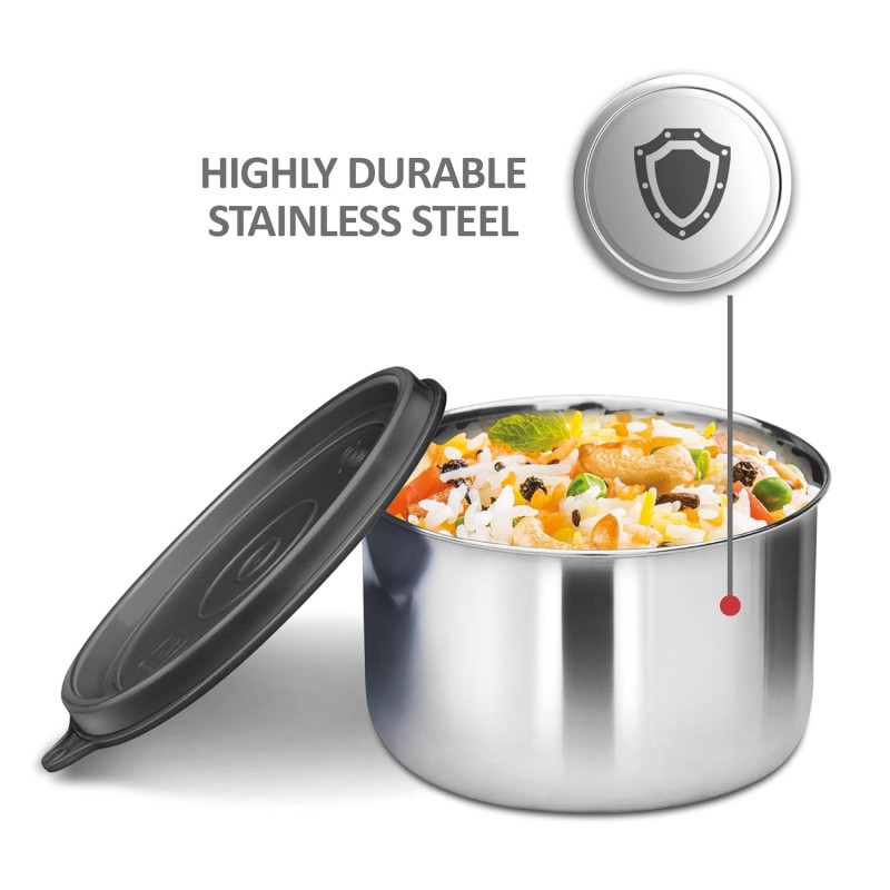 MILTON Tasty 4 Lunch Box with Insulated Fabric Jacket, 4 Stainless Steel Containers (200 ml, 320 ml, 500 ml), Leak-Proof Tiffin for Office, College, Picnic, Black MILTON Tasty 4 Lunch Box with Insulated Fabric Jacket, 4 Stainless Steel Containers (200 ml, 320 ml, 500 ml), Leak-Proof Tiffin for Office, College, Picnic, Black