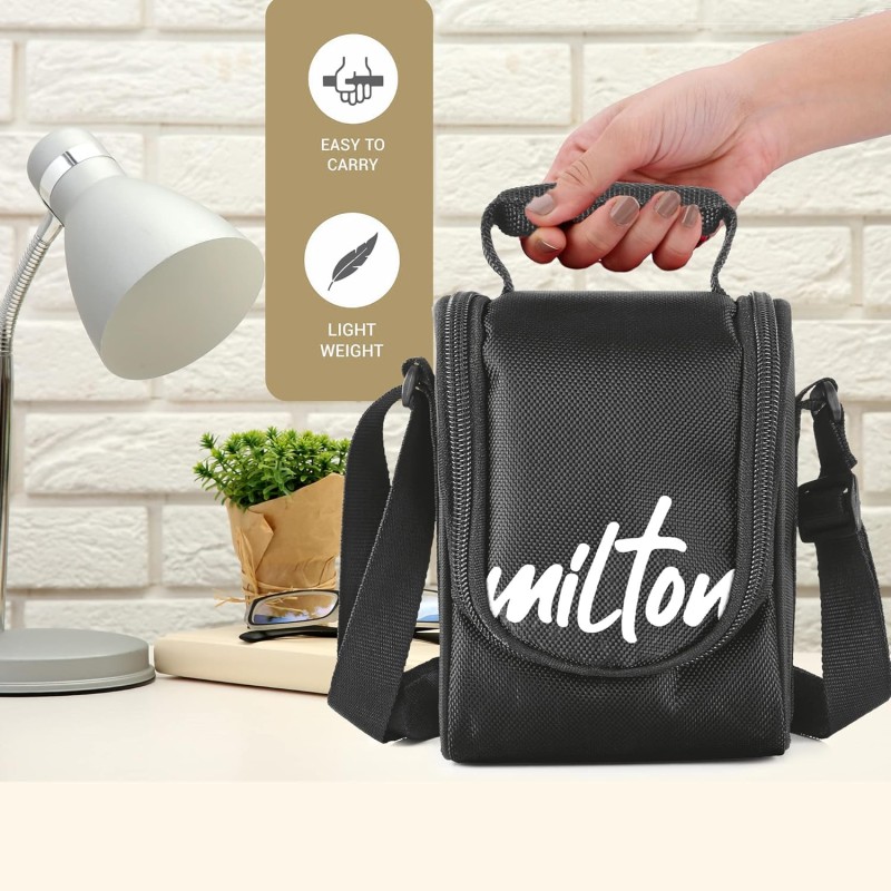MILTON Tasty 4 Lunch Box with Insulated Fabric Jacket, 4 Stainless Steel Containers (200 ml, 320 ml, 500 ml), Leak-Proof Tiffin for Office, College, Picnic, Black MILTON Tasty 4 Lunch Box with Insulated Fabric Jacket, 4 Stainless Steel Containers (200 ml, 320 ml, 500 ml), Leak-Proof Tiffin for Office, College, Picnic, Black