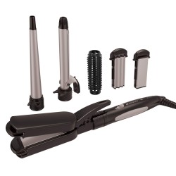 Havells 5-in-1 Multi Styling Kit - Straightener, Curler, Crimper, Conical Curler & Volume Brush, for Multiple Hair Styles, Silver/Black, HC4045