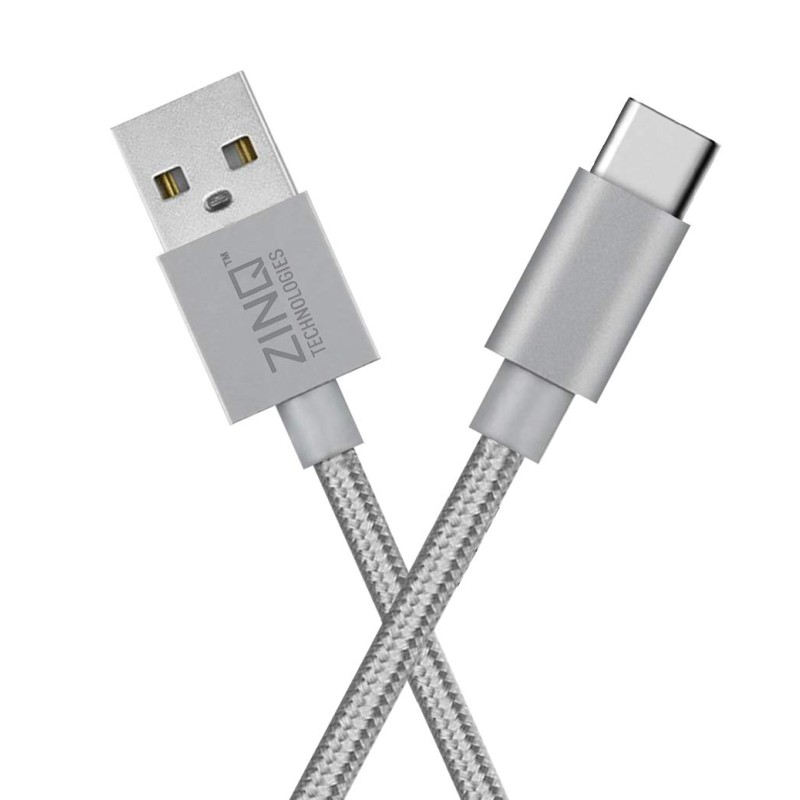 (Refurbished) Zinq Technologies USB Type C to USB Type A 2.0 Cable for Smartphone (Silver)