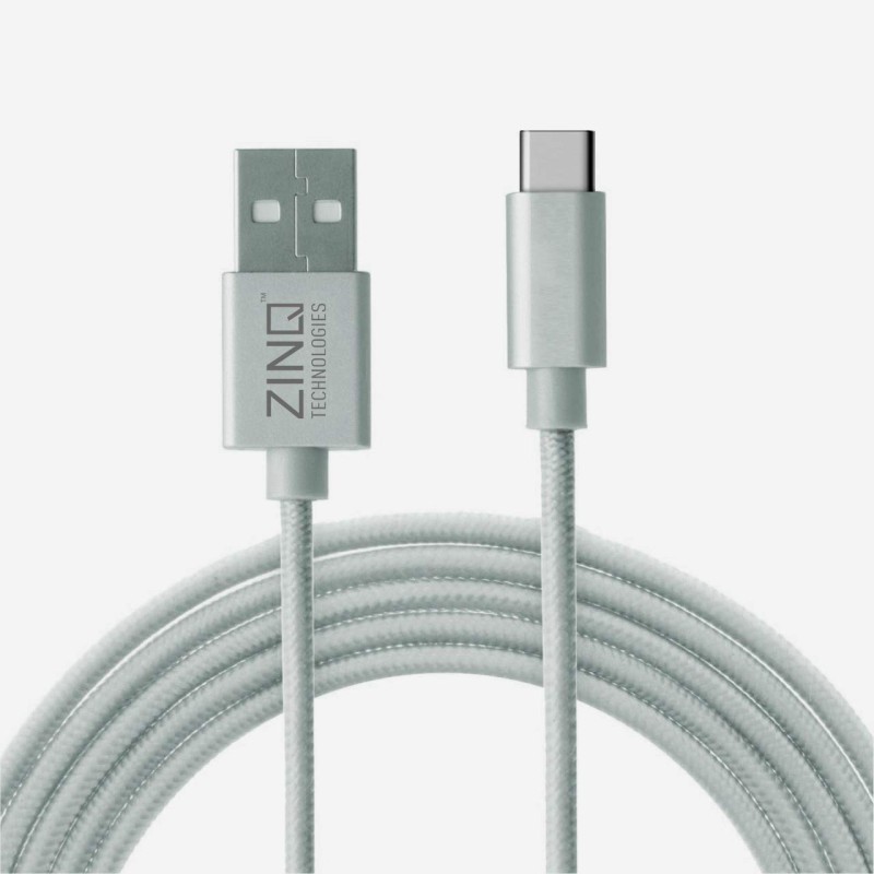 (Refurbished) Zinq Technologies USB Type C to USB Type A 2.0 Cable for Smartphone (Silver)