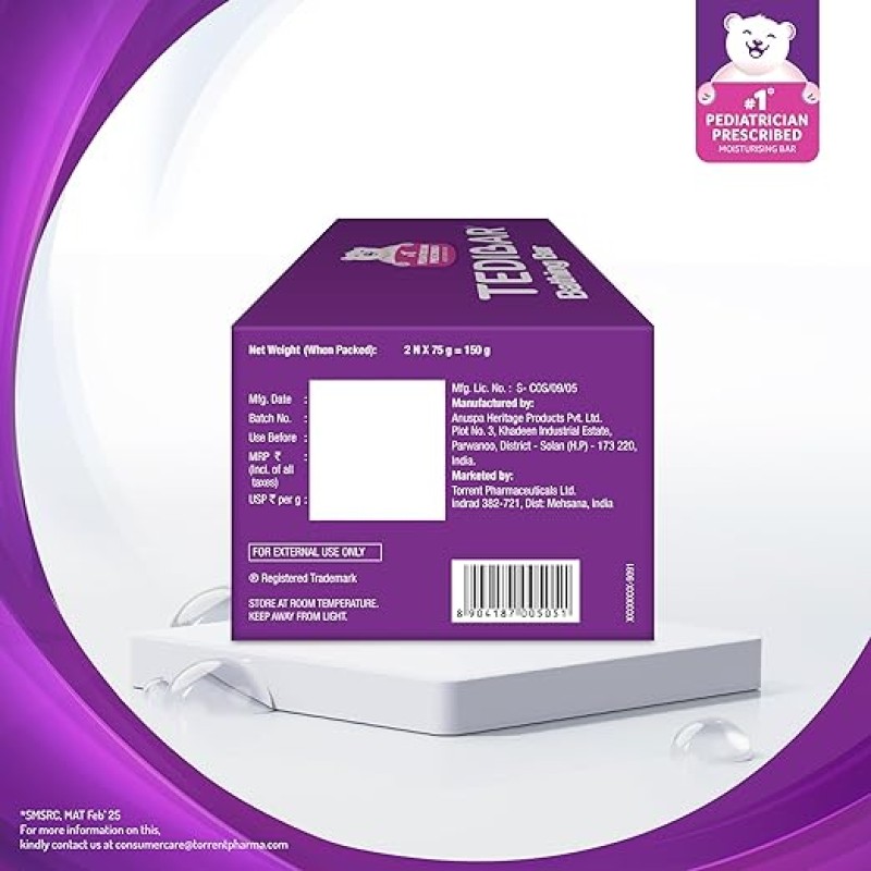 Tedibar Baby Bathing Bar | For Baby�s Sensitive Skin | Gentle Cleansing, Skin-friendly, pH 5.5, 75gm, Pack of 2 Tedibar Baby Bathing Bar | For Baby�s Sensitive Skin | Gentle Cleansing, Skin-friendly, pH 5.5, 75gm, Pack of 2