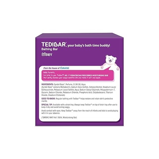 Tedibar Baby Bathing Bar | For Baby’s Sensitive Skin | Gentle Cleansing, Skin-friendly, pH 5.5, 75gm, Pack of 2