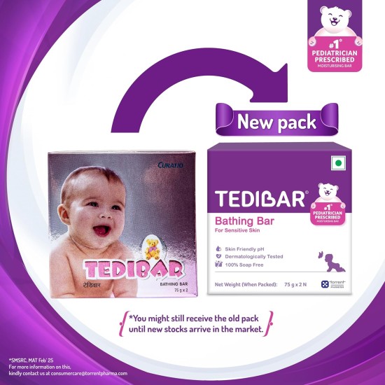 Tedibar Baby Bathing Bar | For Baby’s Sensitive Skin | Gentle Cleansing, Skin-friendly, pH 5.5, 75gm, Pack of 2