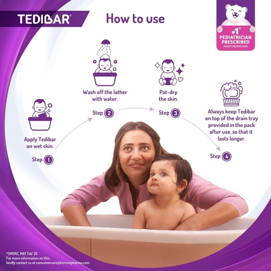 Tedibar Baby Bathing Bar | For Baby’s Sensitive Skin | Gentle Cleansing, Skin-friendly, pH 5.5, 75gm, Pack of 2