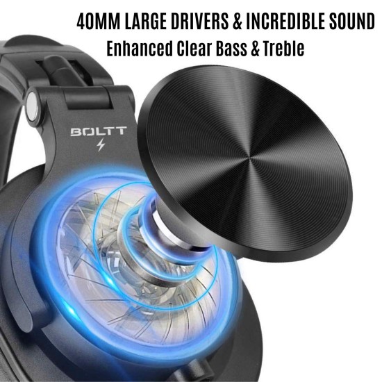 Fire-Boltt Blast 1400 Over Ear Bluetooth Wireless Headphones with 25H Playtime, Thumping Bass, Lightweight Foldable Compact Design with Google/Siri Voice Assistance