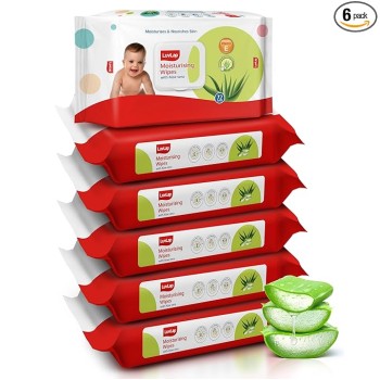 LuvLap Paraben Free Baby Wipes with Aloe Vera, with Fliptop Lid (72 Wipes/Pack, Pack of 6)