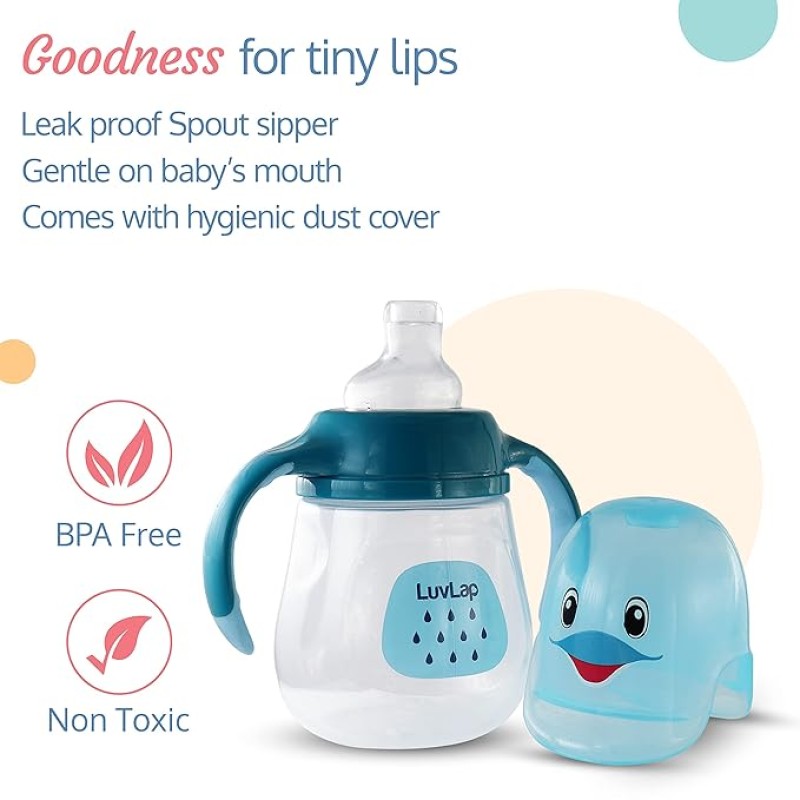 LuvLap Little Dolphin Sipper, Soft Silicone Spout, Anti-Spill, Colour, 210Ml, 6M+, Blue LuvLap Little Dolphin Sipper, Soft Silicone Spout, Anti-Spill, Colour, 210Ml, 6M+, Blue