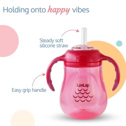 LuvLap Wise Owl Sipper for Infant/Toddler 280ml, Anti-Spill Sippy Cup with Soft Silicone Straw BPA Free, 12m+ (Pink)