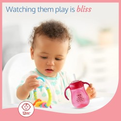 LuvLap Wise Owl for Infant/Toddler 280ml, Anti-Spill Sippy Cup with Soft Silicone Straw BPA Free, 12m+ (Pink)
