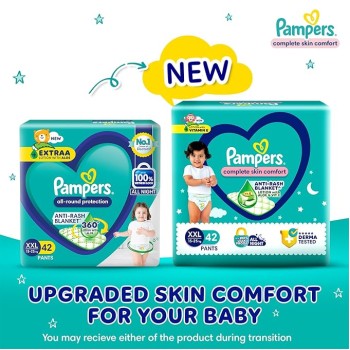 Pampers All Round Protection Pants Style Baby Diapers, Double Extra Large size (XXL) 42 Count,15-25kg, Anti-rash blanket, 360 degree Lotion with Aloe