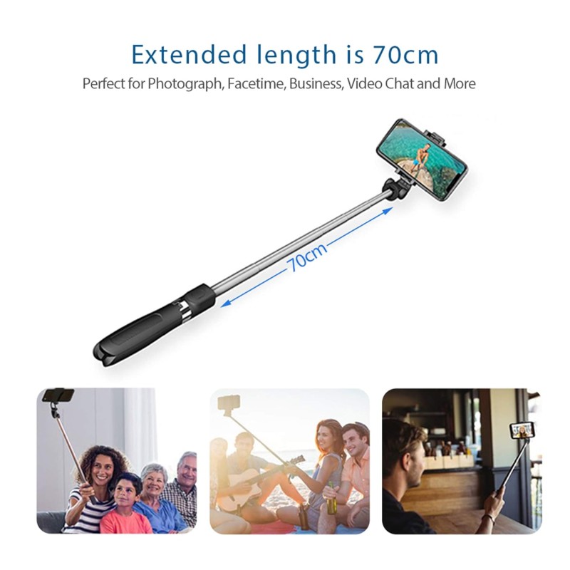 JOYSEUS Selfie Stick, Extendable Selfie Stick with Tripod Stand and Detachable Wireless Bluetooth Remote, Ultra Compact Selfie Stick for Mobile and All Smart Phones � Black