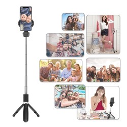 JOYSEUS Selfie Stick, Extendable Selfie Stick with Tripod Stand and Detachable Wireless Bluetooth Remote, Ultra Compact Selfie Stick for Mobile and All Smart Phones – Black