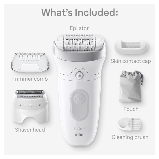Braun Silk-epil 7 SE7041 Epilator for Women, Cordless Wet & Dry Epilation, Braun Epilator for Long Lasting Hair Removal, Smooth Skin with Sensosmart Technology, Waterproof, Less Pain