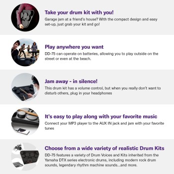 YAMAHA DD-75 Portable Digital Drums, Black YAMAHA DD-75 Portable Digital Drums, Black