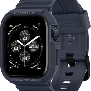 Spigen Rugged Armor Pro Case & Strap for Apple Watch Series 9/8/7 (45mm) | Series SE2/6/SE/5/4 (44mm) - Chacoal Gray (Watch not included)