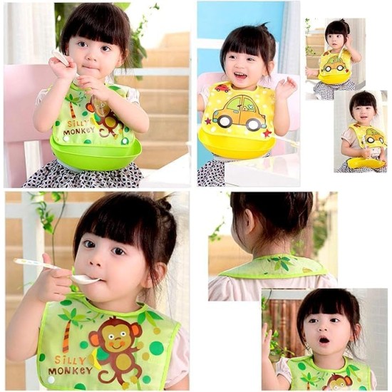 BabyGo Silicone Baby Bibs | Adjustable Neckline Feeding Apron Bibs, Detachable, Waterproof, Washable, BPA-Free & Reusable Soft Silicone Bibs for Infants & Toddlers | Set of 3 BabyGo Silicone Baby Bibs | Adjustable Neckline Feeding Apron Bibs, Detachable, Waterproof, Washable, BPA-Free & Reusable Soft Silicone Bibs for Infants & Toddlers | Set of 3