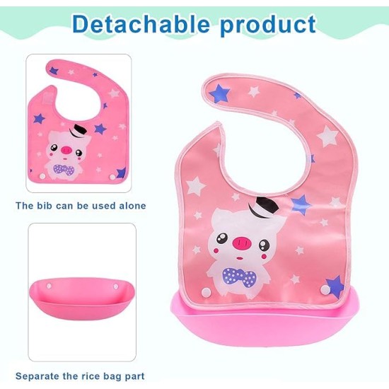 BabyGo Silicone Baby Bibs | Adjustable Neckline Feeding Apron Bibs, Detachable, Waterproof, Washable, BPA-Free & Reusable Soft Silicone Bibs for Infants & Toddlers | Set of 3 BabyGo Silicone Baby Bibs | Adjustable Neckline Feeding Apron Bibs, Detachable, Waterproof, Washable, BPA-Free & Reusable Soft Silicone Bibs for Infants & Toddlers | Set of 3