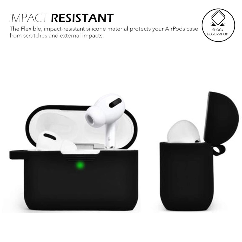 GRIPP Rubon Silicone Case with Carabiner for AirPods Pro (1st Generation), 360° Shock Protection, Precise Cutout, Wireless Charging Support, Durable & Stylish - Black