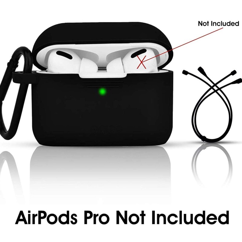 GRIPP Rubon Silicone Case with Carabiner for AirPods Pro (1st Generation), 360° Shock Protection, Precise Cutout, Wireless Charging Support, Durable & Stylish - Black