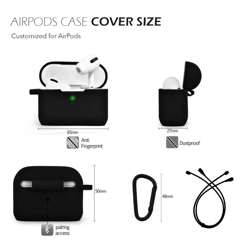 GRIPP Rubon Silicone Case with Carabiner for AirPods Pro (1st Generation), 360° Shock Protection, Precise Cutout, Wireless Charging Support, Durable & Stylish - Black