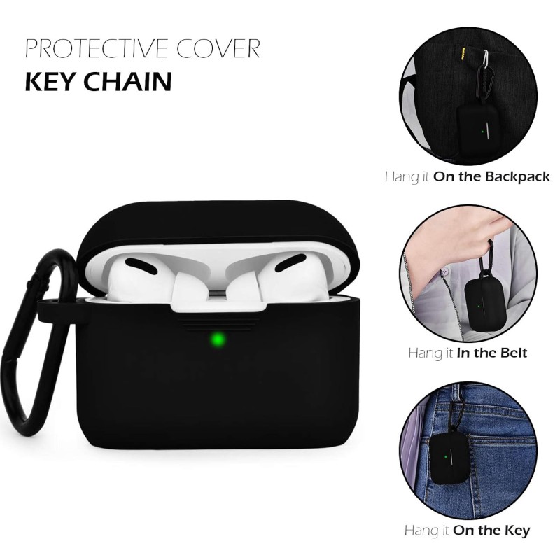 GRIPP Rubon Silicone Case with Carabiner for AirPods Pro (1st Generation), 360° Shock Protection, Precise Cutout, Wireless Charging Support, Durable & Stylish - Black