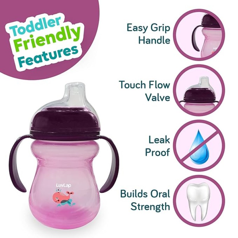 LuvLap Moby Little Spout Sipper for Infant/Toddler, 240ml, Anti-Spill Sippy Cup with Soft Silicone Spout BPA Free, 6m+ (Pink) LuvLap Moby Little Spout Sipper for Infant/Toddler, 240ml, Anti-Spill Sippy Cup with Soft Silicone Spout BPA Free, 6m+ (Pink)