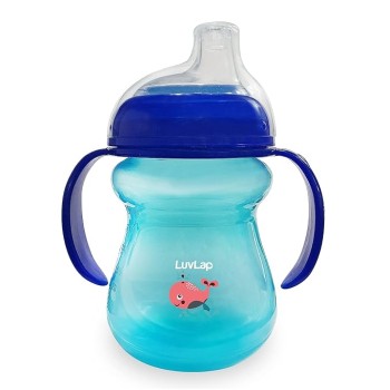 LuvLap Moby Little Spout Sipper for Infant/Toddler, 240ml, Anti-Spill Sippy Cup with Soft Silicone Spout BPA Free, 6m+ (Blue)