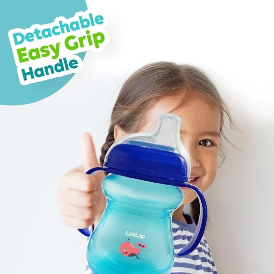 LuvLap Moby Little Spout Sipper for Infant/Toddler, 240ml, Anti-Spill Sippy Cup with Soft Silicone Spout BPA Free, 6m+ (Blue)