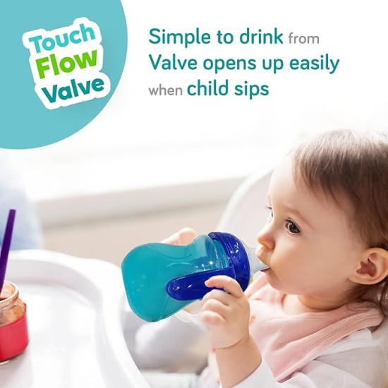 LuvLap Moby Little Spout Sipper for Infant/Toddler, 240ml, Anti-Spill Sippy Cup with Soft Silicone Spout BPA Free, 6m+ (Blue)
