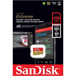 SanDisk 256GB Extreme MicroSDXC UHS-I Memory Card - C10, U3, V30, 4K, A2, Micro SD - SDSQXA1-256G-GN6MN