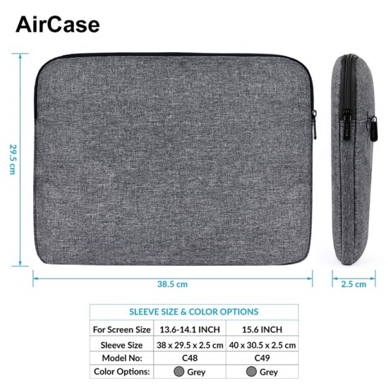 AirCase Protective Laptop Bag Sleeve fits Upto 14.1" Laptop/MacBook, Wrinkle Free, Padded, Waterproof Light Nylon case Cover Pouch, for Laptops, Men & Women, Grey