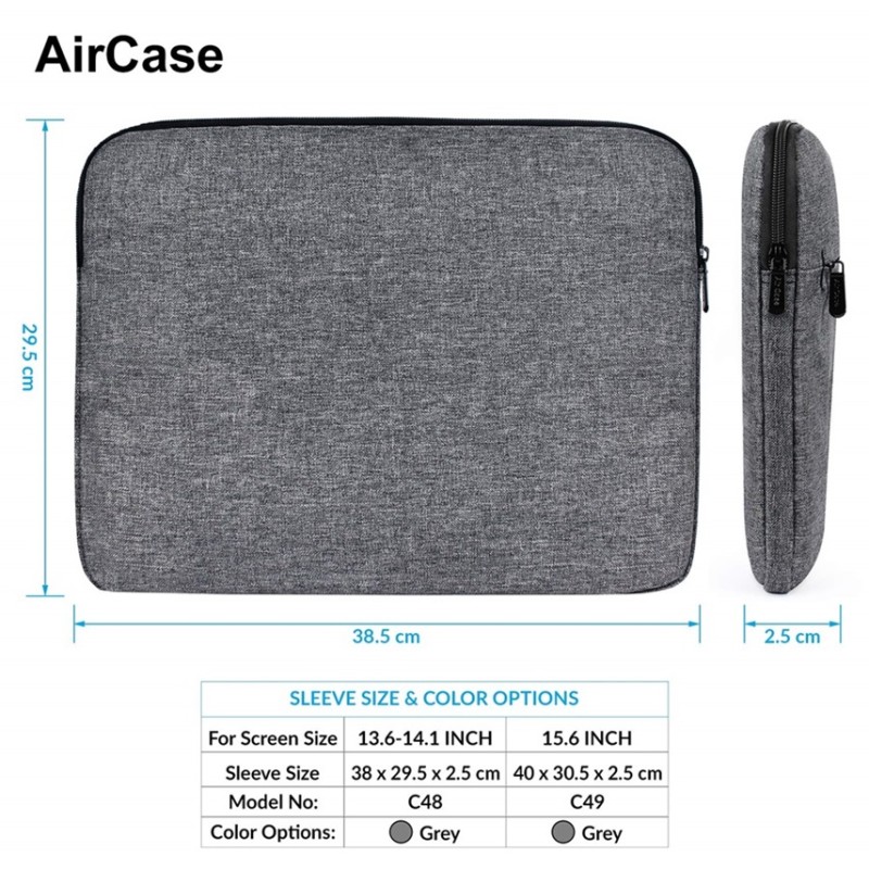 AirCase Protective Laptop Bag Sleeve fits Upto 14.1 Laptop/MacBook, Wrinkle Free, Padded, Waterproof Light Nylon case Cover Pouch, for Laptops, Men and Women, Grey