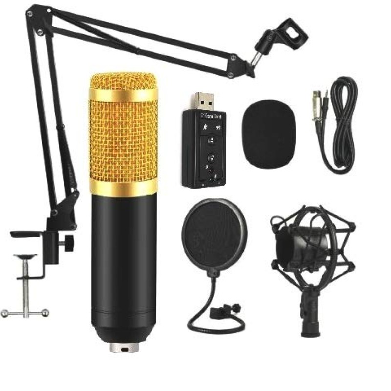 Powerpak BM-800 Professional Condenser Microphone Kit with Scissor Stand Sound Card Pop Filter XLR Cable Foam Cap and Shock Mount (Black) Powerpak BM-800 Professional Condenser Microphone Kit with Scissor Stand Sound Card Pop Filter XLR Cable Foam Cap and Shock Mount (Black)