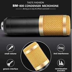Powerpak BM-800 Professional Condenser Microphone Kit with Scissor Stand Sound Card Pop Filter XLR Cable Foam Cap and Shock Mount (Black)