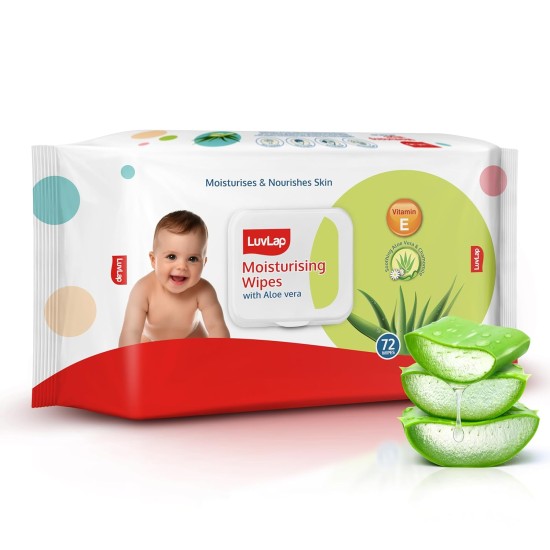 LuvLap Paraben Free Baby Wipes with Aloe Vera, with Fliptop Lid (72 Wipes/Pack)