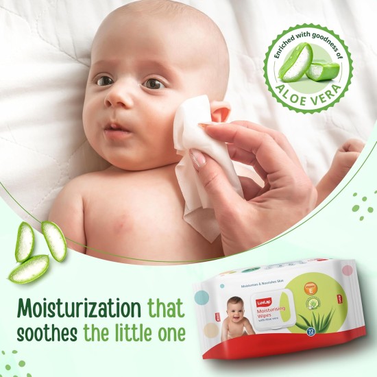 LuvLap Paraben Free Baby Wipes with Aloe Vera, with Fliptop Lid (72 Wipes/Pack)