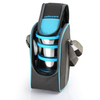 CELLO Steelox Stainless Steel Lunch Box Set of 4 with Bag (Capacities - 225ml, 375ml x 2, 550ml), Blue | Tiffin Box with Jacket | Leakproof | Easy to Carry | Ideal for Office, School, College CELLO Steelox Stainless Steel Lunch Box Set of 4 with Bag (Capacities - 225ml, 375ml x 2, 550ml), Blue | Tiffin Box with Jacket | Leakproof | Easy to Carry | Ideal for Office, School, College