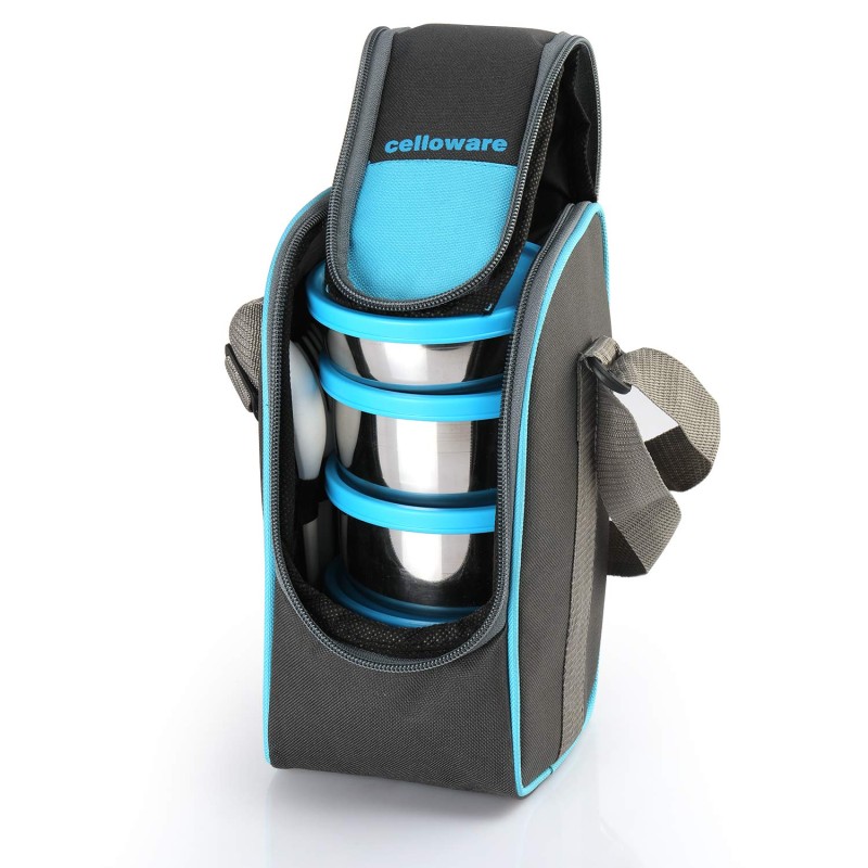 CELLO Steelox Stainless Steel Lunch Box Set of 4 with Bag (Capacities - 225ml, 375ml x 2, 550ml), Blue | Tiffin Box with Jacket | Leakproof | Easy to Carry | Ideal for Office, School, College CELLO Steelox Stainless Steel Lunch Box Set of 4 with Bag (Capacities - 225ml, 375ml x 2, 550ml), Blue | Tiffin Box with Jacket | Leakproof | Easy to Carry | Ideal for Office, School, College