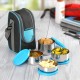 CELLO Steelox Stainless Steel Lunch Box Set of 4 with Bag (Capacities - 225ml, 375ml x 2, 550ml), Blue | Tiffin Box with Jacket | Leakproof | Easy to Carry | Ideal for Office, School, College