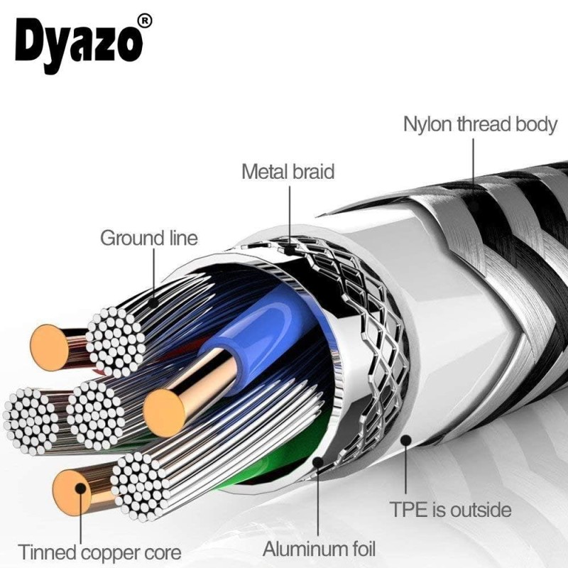 Dyazo 4 ft / 1.2 m 3-in-1 Universal Charger Cable Double Nylon Braided Multi Charging Cable with Flexi Head Technology Dyazo 4 ft / 1.2 m 3-in-1 Universal Charger Cable Double Nylon Braided Multi Charging Cable with Flexi Head Technology