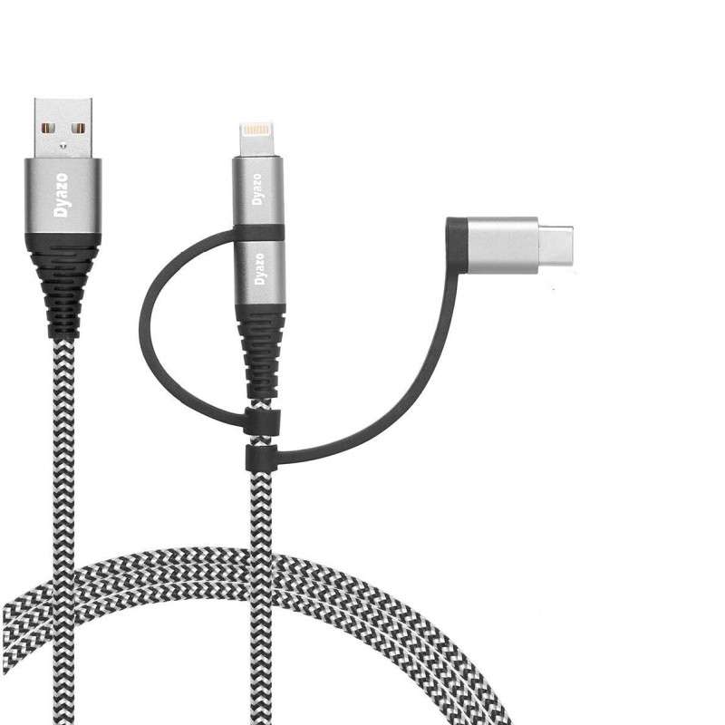 Dyazo 4 ft / 1.2 m 3-in-1 Universal Charger Cable Double Nylon Braided Multi Charging Cable with Flexi Head Technology Dyazo 4 ft / 1.2 m 3-in-1 Universal Charger Cable Double Nylon Braided Multi Charging Cable with Flexi Head Technology