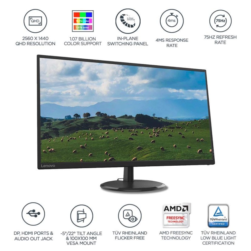 (Refurbished) Lenovo - D32Q-20 D-Series 31.5 Inch (80Cm) 2K Qhd2560 X 1440 Pixels, Ips Monitor | 1.07 Billion Colors, 75Hz, 4Ms, Amd Freesync, Hdmi, Dp, Tilt, Vesa Wall Mount, Tuv Certified Eye Comfort, Raven Black (Refurbished) Lenovo - D32Q-20 D-Series 31.5 Inch (80Cm) 2K Qhd2560 X 1440 Pixels, Ips Monitor | 1.07 Billion Colors, 75Hz, 4Ms, Amd Freesync, Hdmi, Dp, Tilt, Vesa Wall Mount, Tuv Certified Eye Comfort, Raven Black