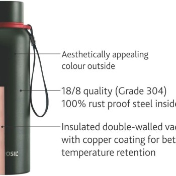 Borosil - Stainless Steel Hydra Trek - Vacuum Insulated Flask Water Bottle, 700 ML, Green