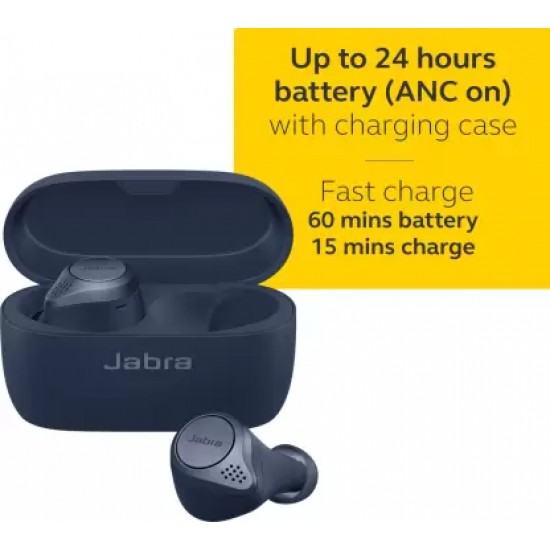 Jabra Elite Active 75t Active Noise Cancellation enabled Bluetooth Headset  (Navy, True Wireless)