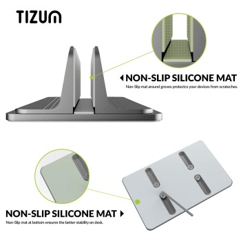 (Refurbished) Tizum Vertical Laptop Tabletop Stand for Desk with Adjustable Dock Width, Size and Space Saver Sturdy Holder with Anti Slip Silicone Mat, for All Laptops, Notebook, MacBook, Tablets, iPads, Grey (Refurbished) Tizum Vertical Laptop Tabletop Stand for Desk with Adjustable Dock Width, Size and Space Saver Sturdy Holder with Anti Slip Silicone Mat, for All Laptops, Notebook, MacBook, Tablets, iPads, Grey
