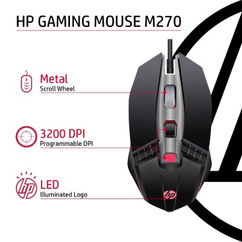 HP M270 Backlit USB Wired Gaming Mouse with 6 Buttons, 4-Speed Customizable 2400 DPI, Ergonomic Design, Breathing LED Lighting, Metal Scroll Wheel, Lightweighted / 3 Years Warranty (7ZZ87AA), Black HP M270 Backlit USB Wired Gaming Mouse with 6 Buttons, 4-Speed Customizable 2400 DPI, Ergonomic Design, Breathing LED Lighting, Metal Scroll Wheel, Lightweighted / 3 Years Warranty (7ZZ87AA), Black