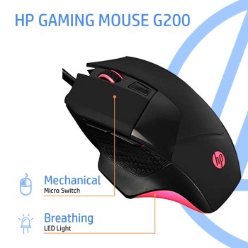 HP G200 Backlit USB Wired Gaming Mouse with Ergonomic Design, All Customizable Buttons, Adjustable 4000 DPI, RGB Breathing LED Lighting, Anti-Slip Scroll Wheel / 3 Years Warranty (7QV30AA) HP G200 Backlit USB Wired Gaming Mouse with Ergonomic Design, All Customizable Buttons, Adjustable 4000 DPI, RGB Breathing LED Lighting, Anti-Slip Scroll Wheel / 3 Years Warranty (7QV30AA)