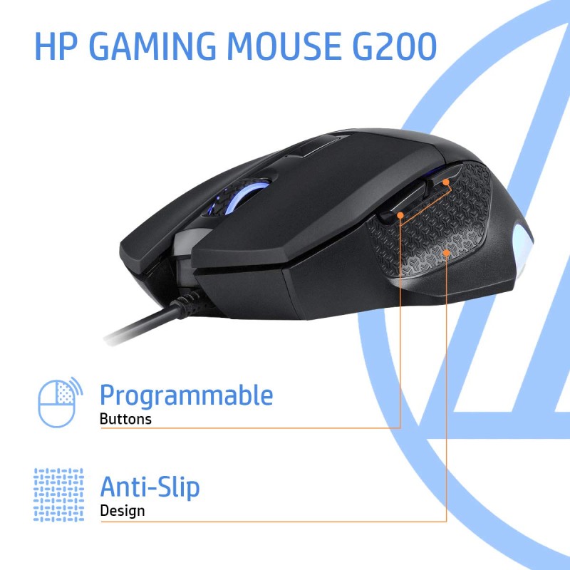 HP G200 Backlit USB Wired Gaming Mouse with Ergonomic Design, All Customizable Buttons, Adjustable 4000 DPI, RGB Breathing LED Lighting, Anti-Slip Scroll Wheel / 3 Years Warranty (7QV30AA) HP G200 Backlit USB Wired Gaming Mouse with Ergonomic Design, All Customizable Buttons, Adjustable 4000 DPI, RGB Breathing LED Lighting, Anti-Slip Scroll Wheel / 3 Years Warranty (7QV30AA)